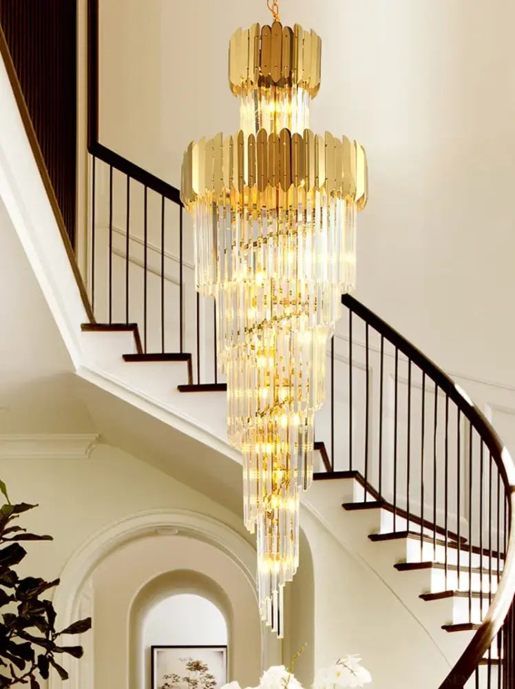 golden luxury hotel lobby crystal staircase chandelier
