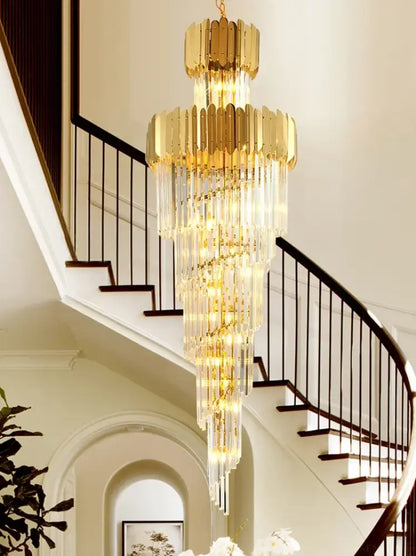 golden luxury hotel lobby crystal staircase chandelier