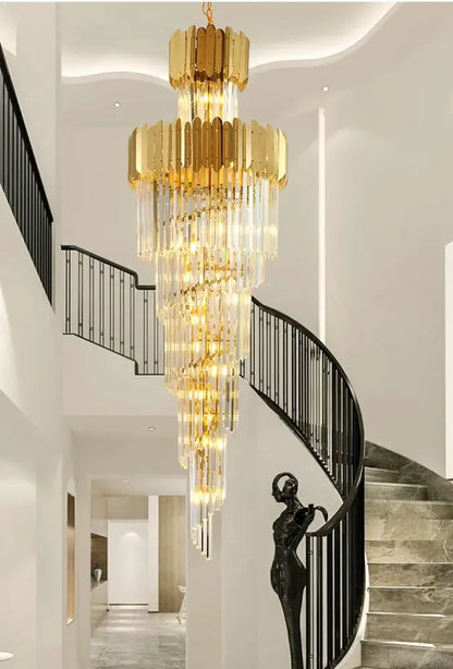 golden luxury hotel lobby crystal staircase chandelier