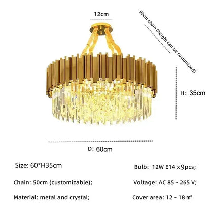 golden luxury led crystal chandelier living room light