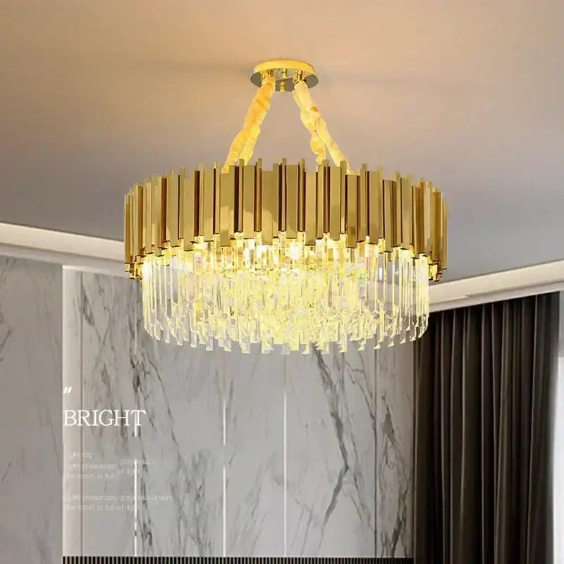 golden luxury led crystal chandelier living room light