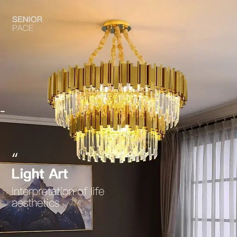 golden luxury led crystal chandelier living room light