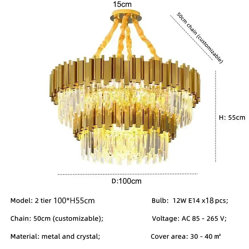 golden luxury led crystal chandelier living room light