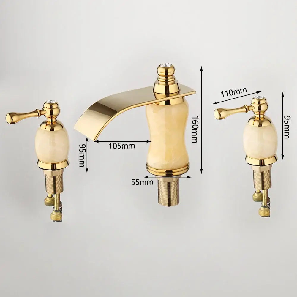golden plated waterfall bathtub faucet with marble handles