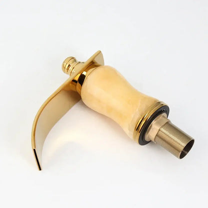 golden plated waterfall bathtub faucet with marble handles