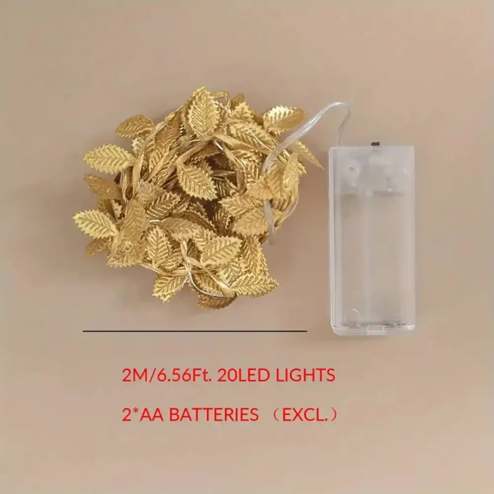 Golden silver tiny leaves fairy lights bedroom decor