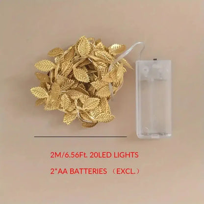 Golden silver tiny leaves fairy lights bedroom decor