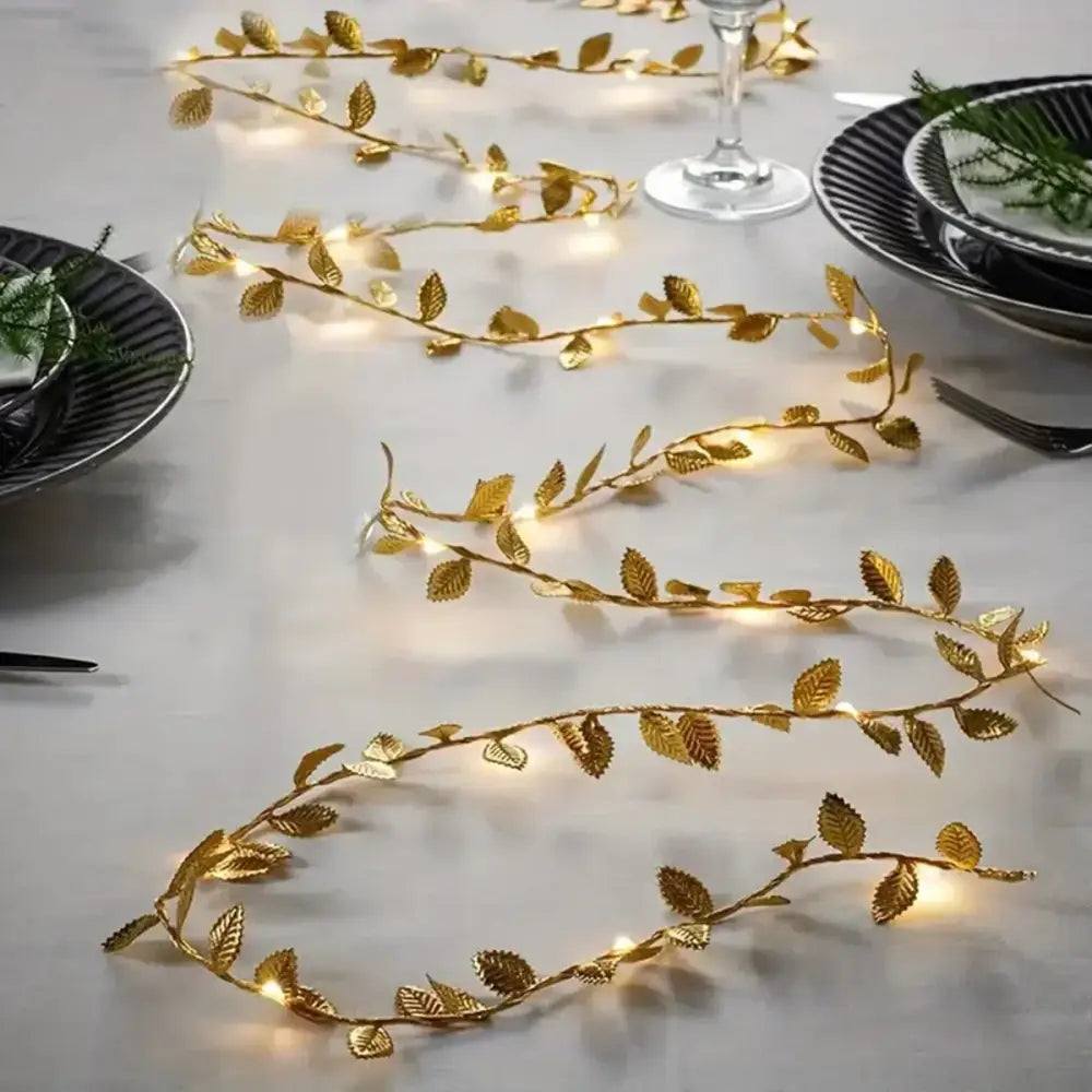 Golden silver tiny leaves fairy lights bedroom decor