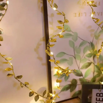 Golden silver tiny leaves fairy lights bedroom decor