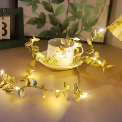 Golden silver tiny leaves fairy lights bedroom decor