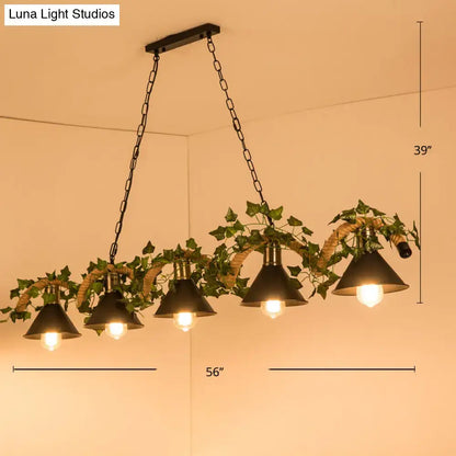 Farmhouse black metal faux plant island light kitchen pendant
