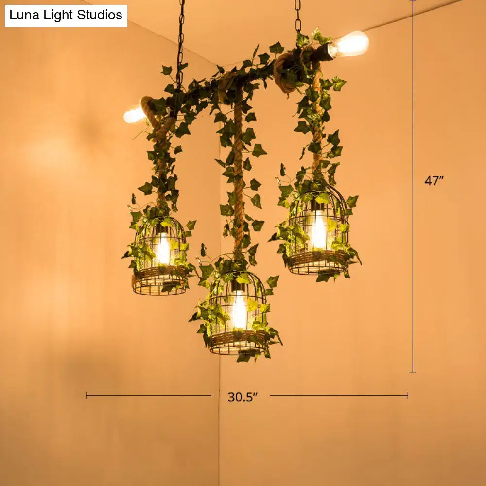 Farmhouse black metal faux plant island light kitchen pendant