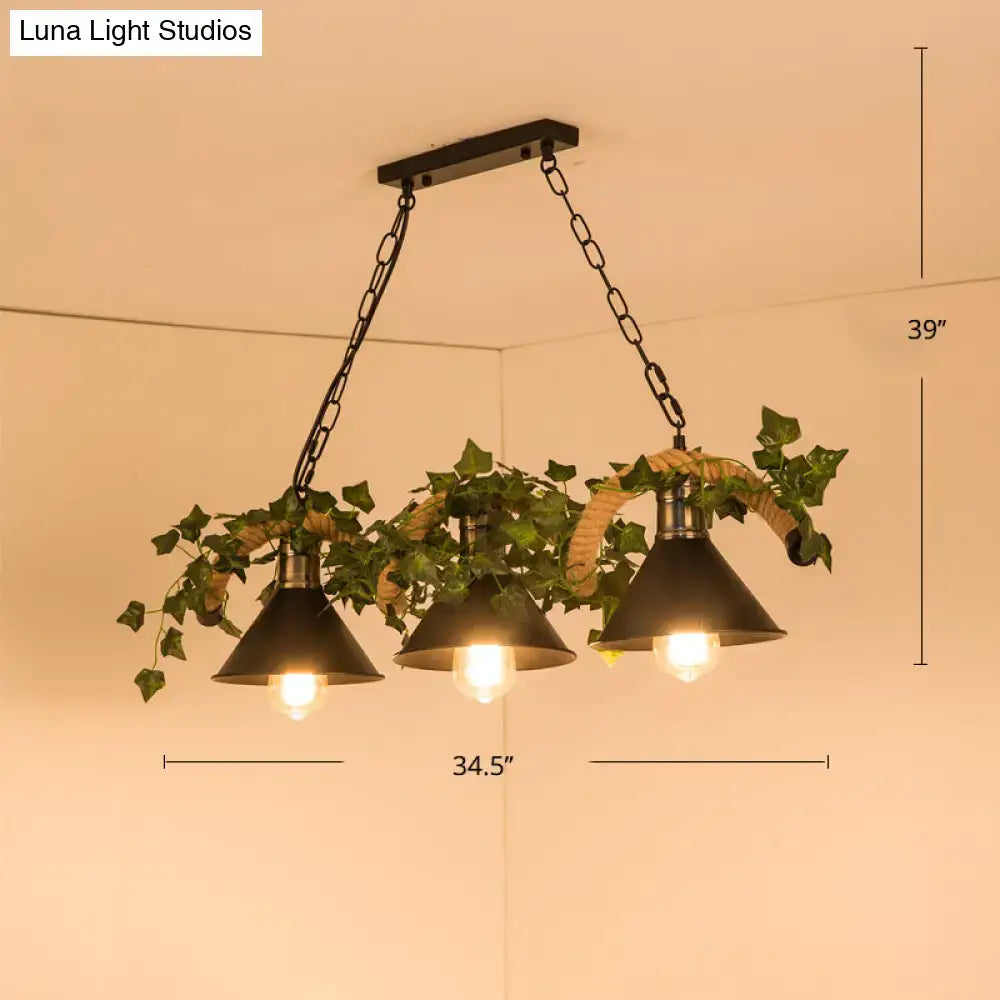 Farmhouse black metal faux plant island light kitchen pendant