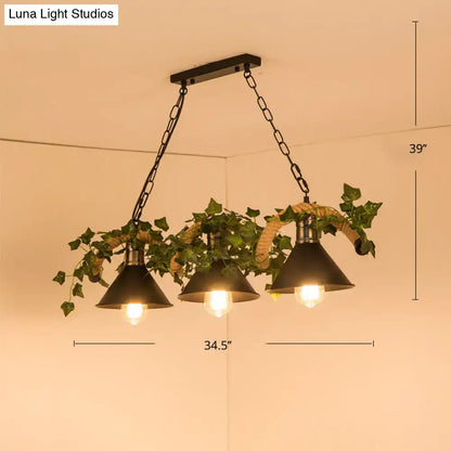 Farmhouse black metal faux plant island light kitchen pendant
