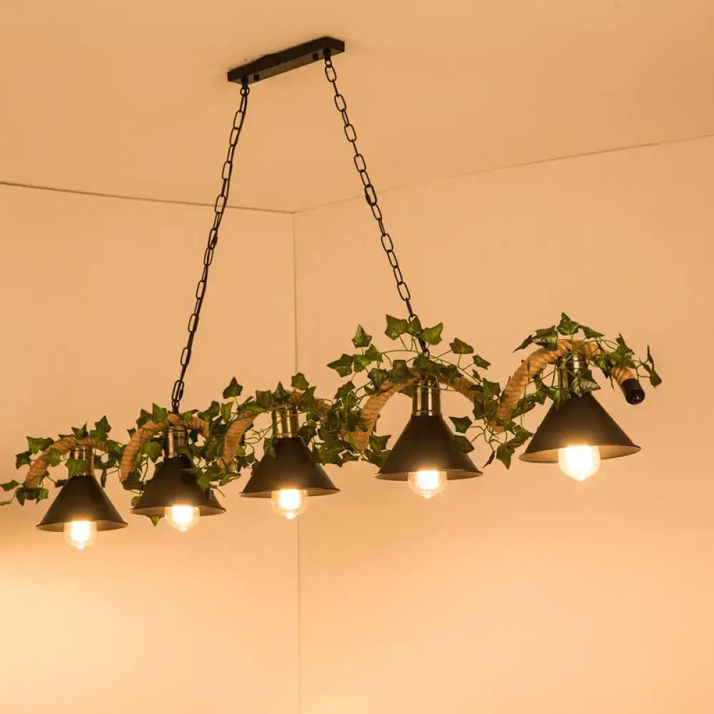Farmhouse black metal faux plant island light kitchen pendant