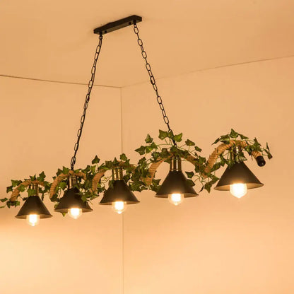 Farmhouse black metal faux plant island light kitchen pendant