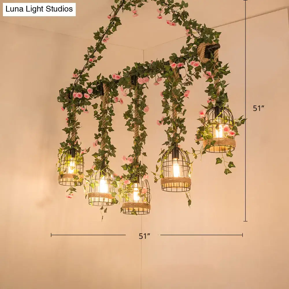 Farmhouse black metal faux plant island light kitchen pendant