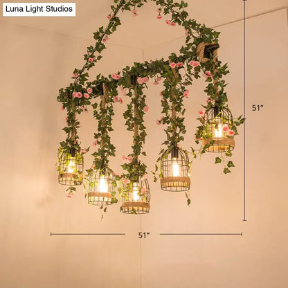 Farmhouse black metal faux plant island light kitchen pendant
