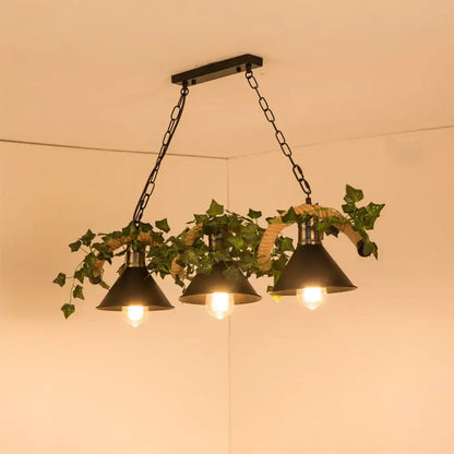 Farmhouse black metal faux plant island light kitchen pendant