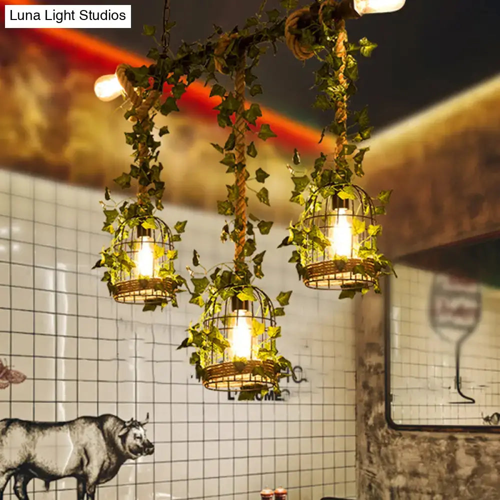 Farmhouse black metal faux plant island light kitchen pendant