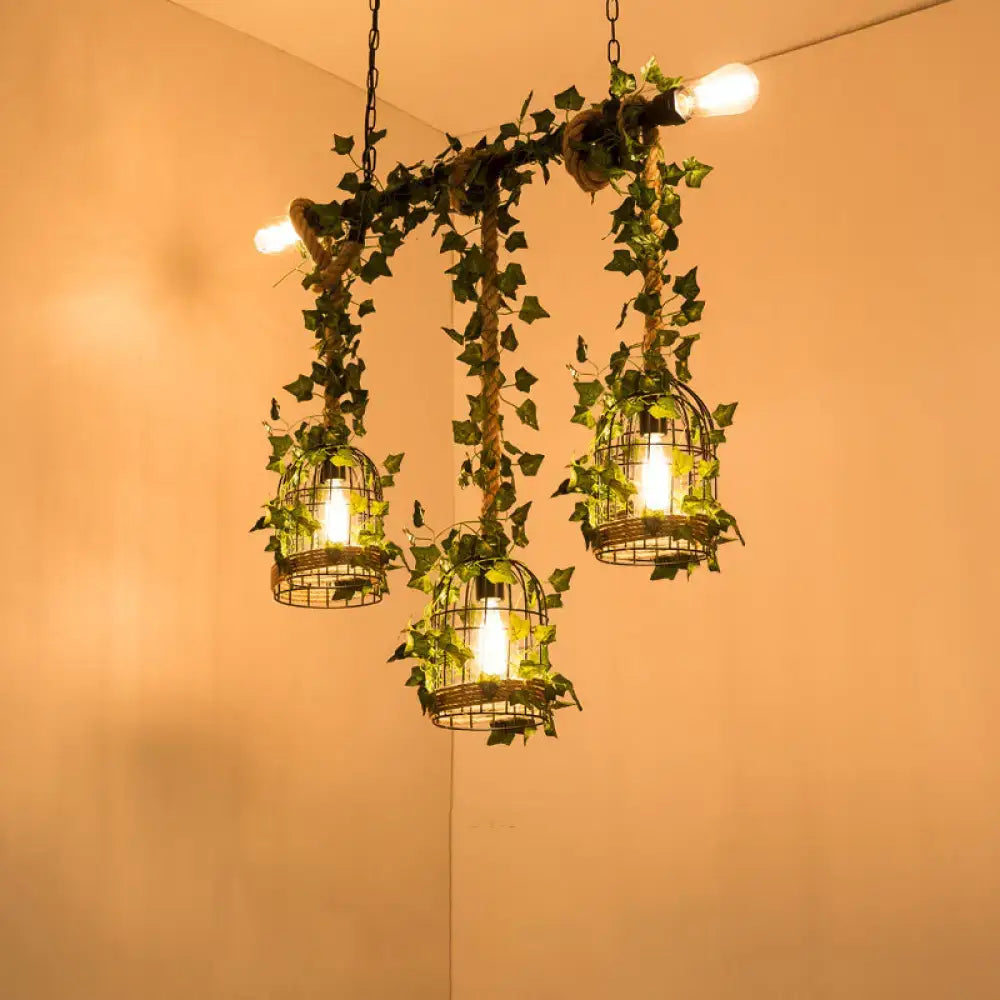 Farmhouse black metal faux plant island light kitchen pendant