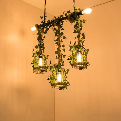 Farmhouse black metal faux plant island light kitchen pendant