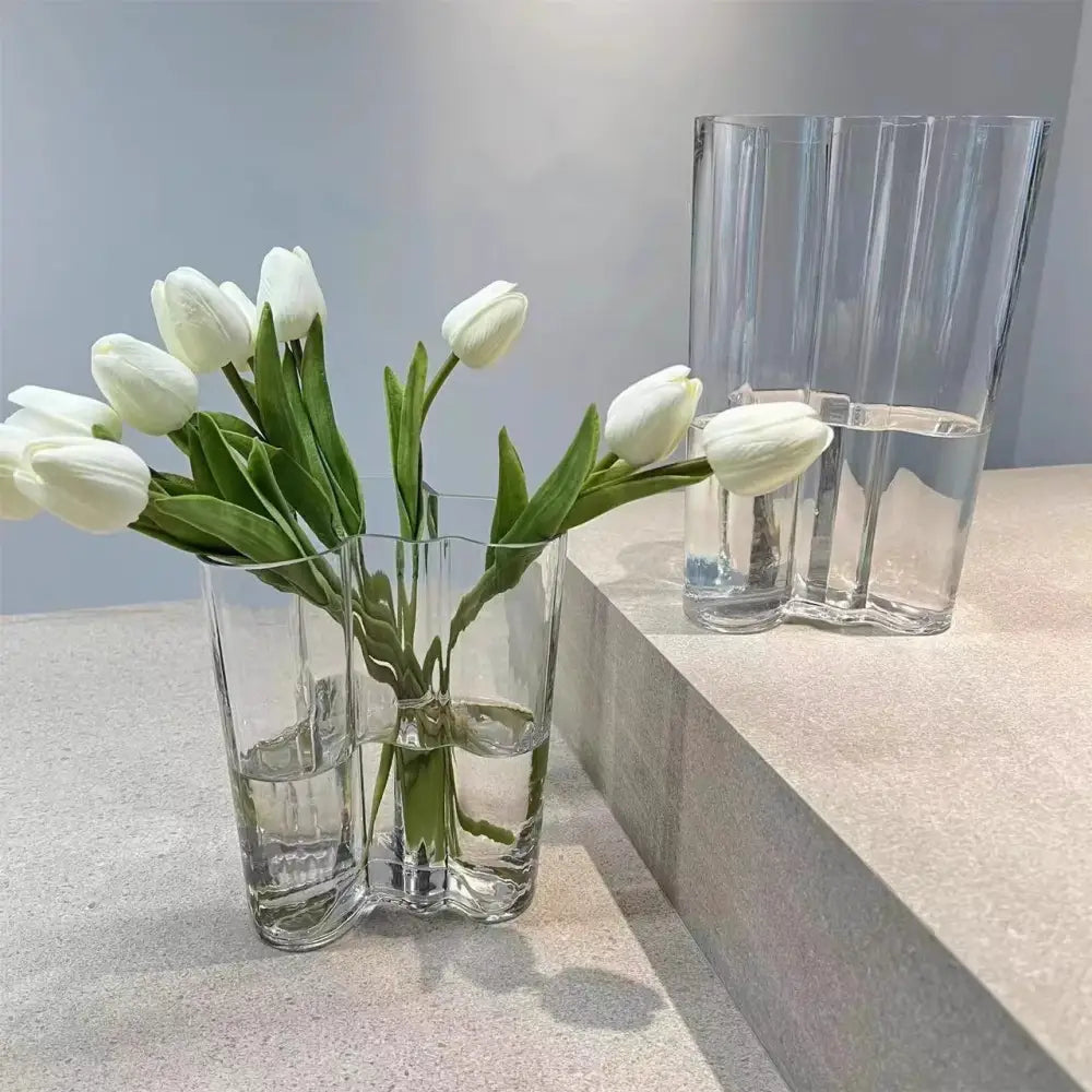 Modern wavy emerald green glass vase living room decor