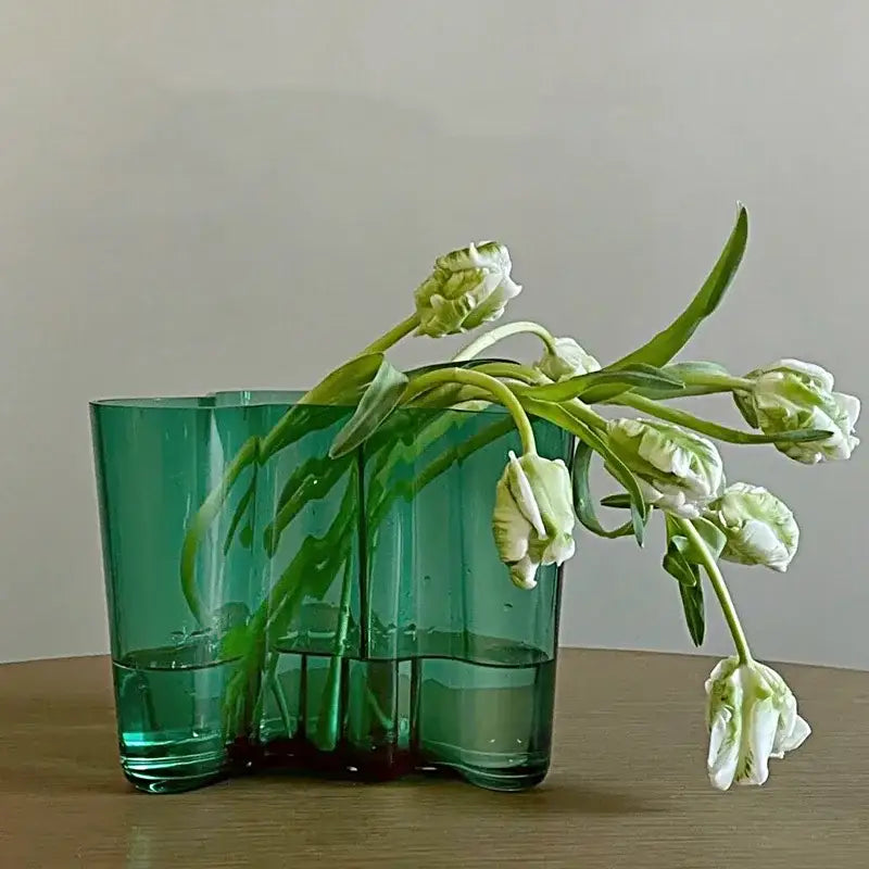 Modern wavy emerald green glass vase living room decor