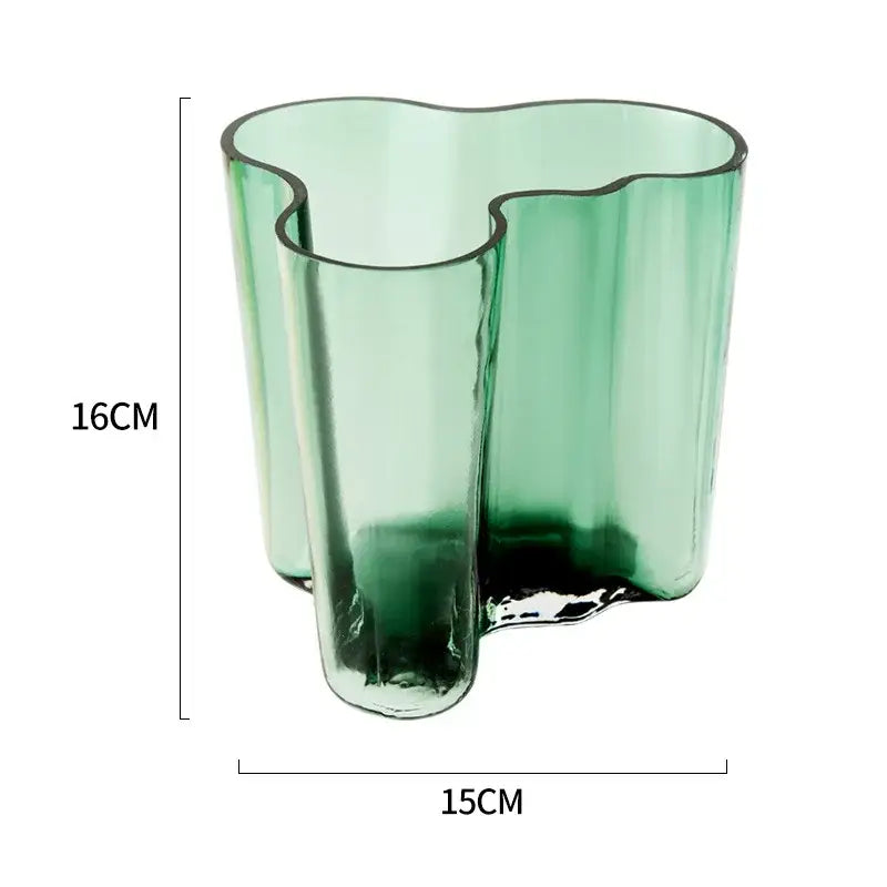 Modern wavy emerald green glass vase living room decor