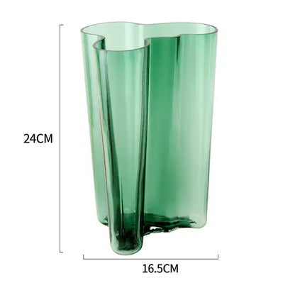 Modern wavy emerald green glass vase living room decor