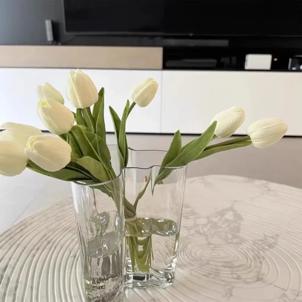Modern wavy emerald green glass vase living room decor