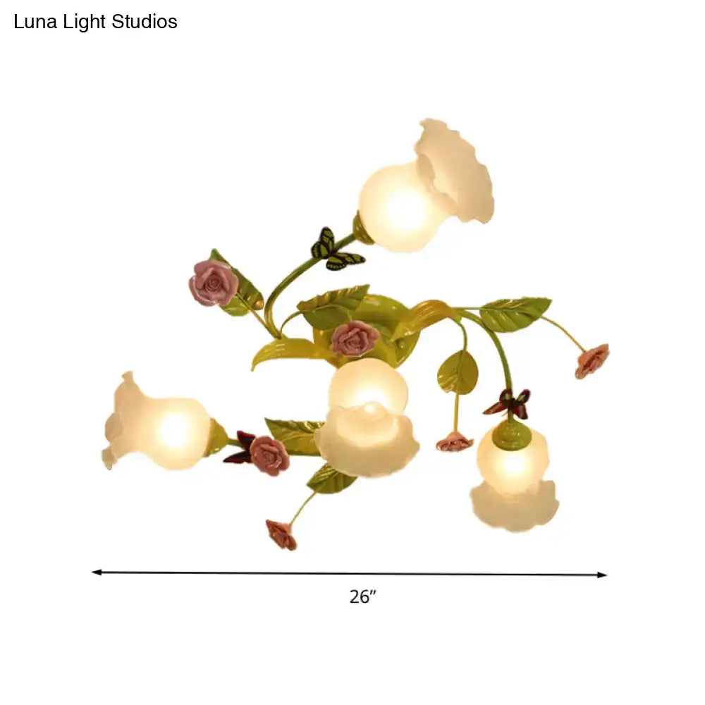 Floral pink & green butterfly ceiling light fixture – bedroom decor