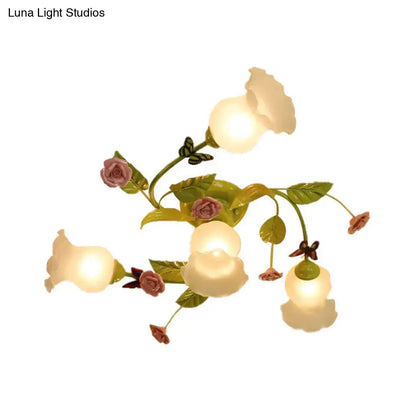 Floral pink & green butterfly ceiling light fixture – bedroom decor