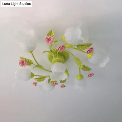 Floral pink & green butterfly ceiling light fixture – bedroom decor