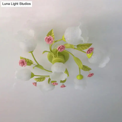 Floral pink & green butterfly ceiling light fixture – bedroom decor