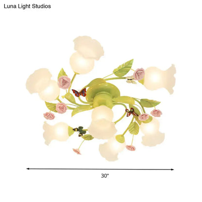 Floral pink & green butterfly ceiling light fixture – bedroom decor