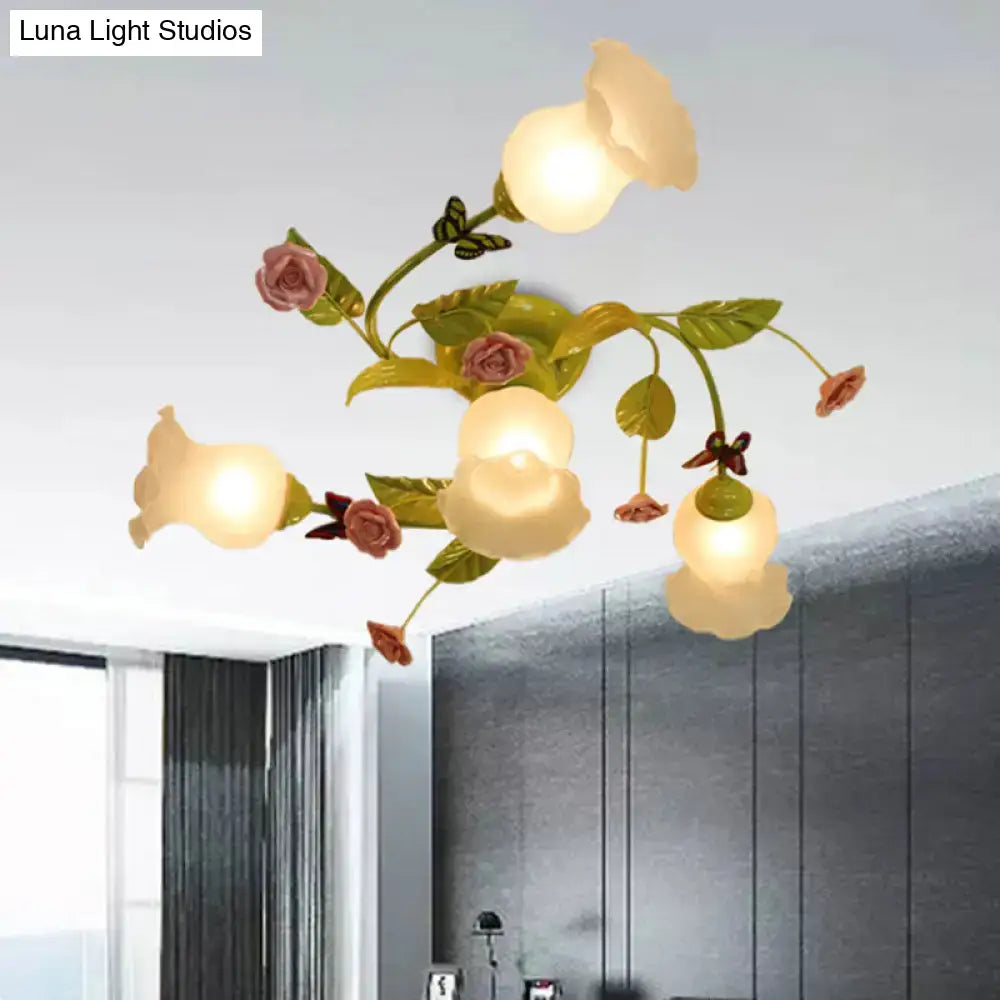 Floral pink & green butterfly ceiling light fixture – bedroom decor