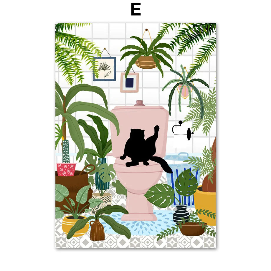 DecorBites™ Green Plants Black Cat Canvas Wall Art