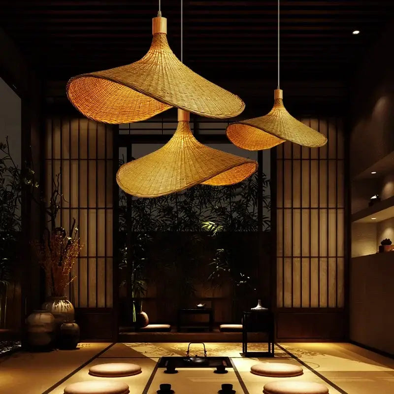 Hand knitted chinese style bamboo pendant light for dining room