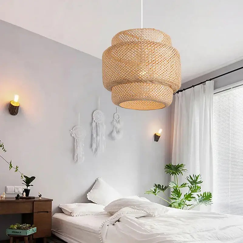 Hand knitted chinese style bamboo pendant light for dining room