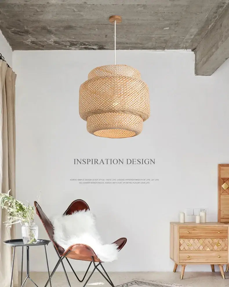Hand knitted chinese style bamboo pendant light for dining room