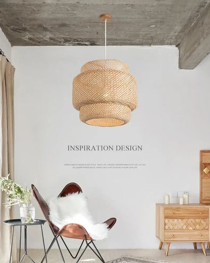 Hand knitted chinese style bamboo pendant light for dining room