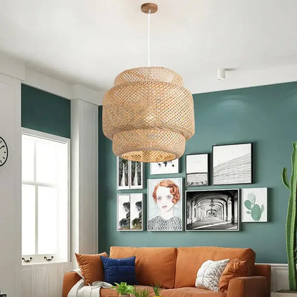 Hand knitted chinese style bamboo pendant light for dining room