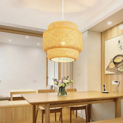 Hand knitted chinese style bamboo pendant light for dining room
