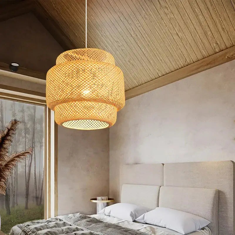 Hand knitted chinese style bamboo pendant light for dining room