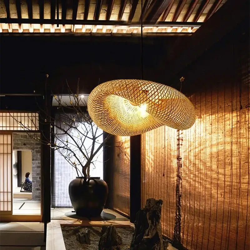 Hand knitted chinese style bamboo pendant light for dining room