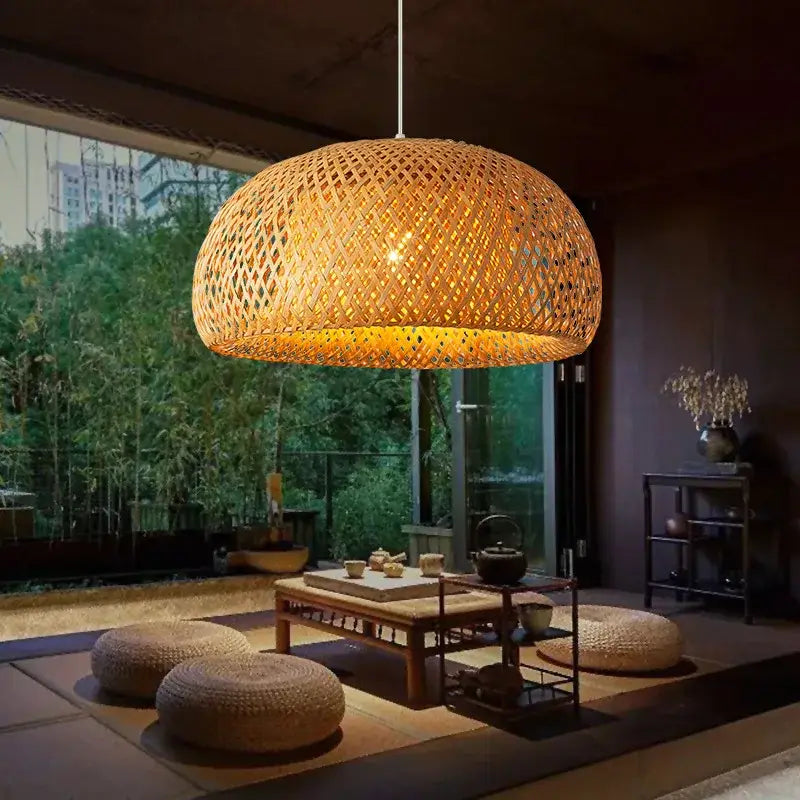 Hand knitted chinese style bamboo pendant light for dining room
