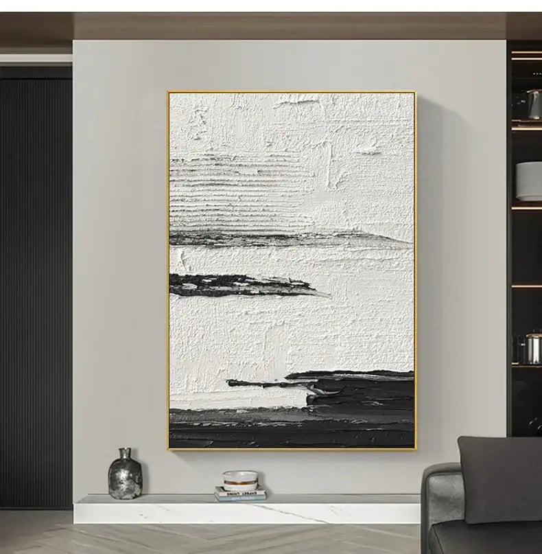 Hand-painted black & white abstract wall painting living room canvas