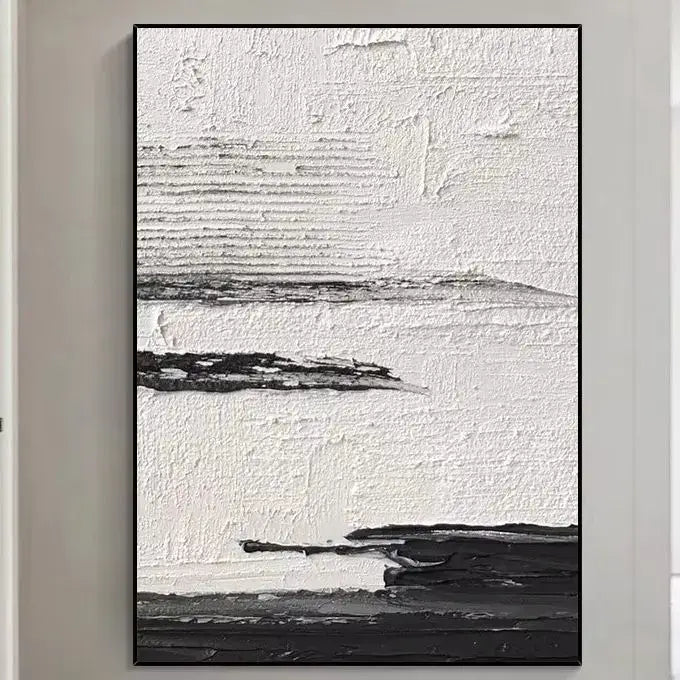 Hand-painted black & white abstract wall painting living room canvas