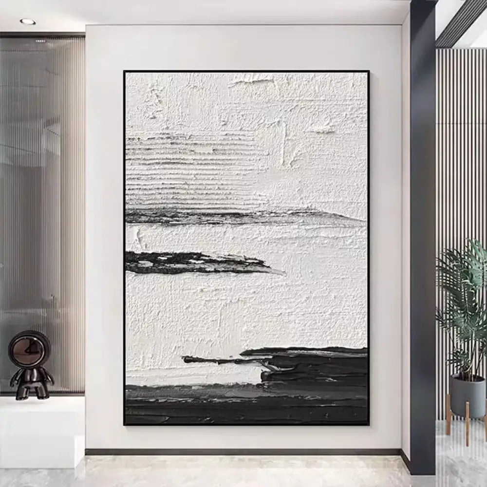 Hand-painted black & white abstract wall painting living room canvas
